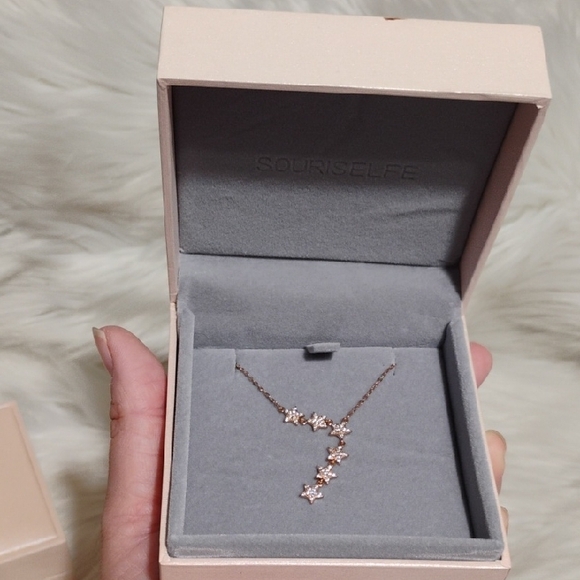 NIB Rose Gold Over 925 Sterling Silver Dazzling Drop Star Cluster Necklace W Box - Picture 5 of 14